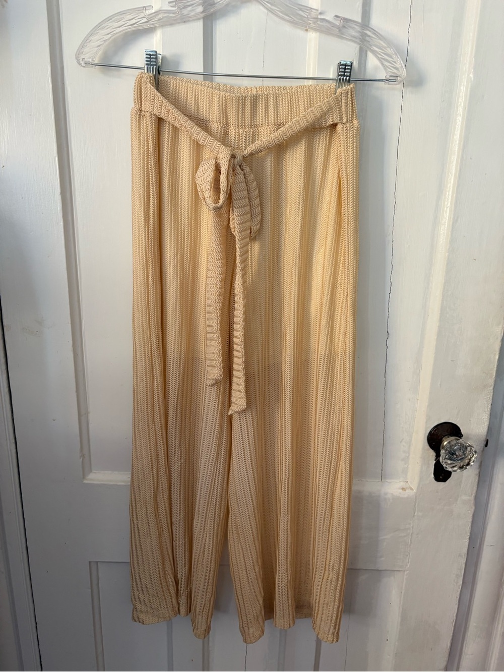 Wide-Leg Knit Palazzo Pants in Cream